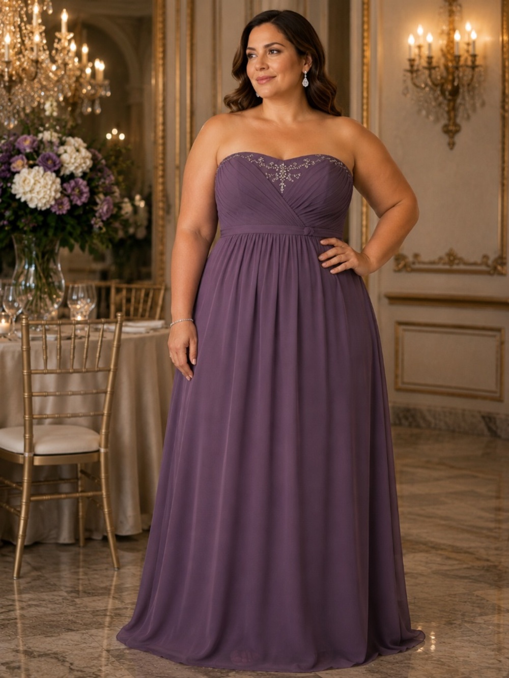 David’s Bridal Plum/Mauve Chiffon Strapless Formal Gown Size 16
